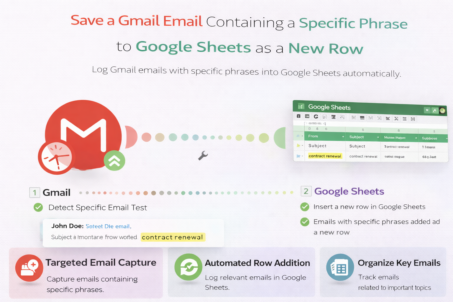 Save a Gmail email containing a specific phrase to Google Sheets as a new row